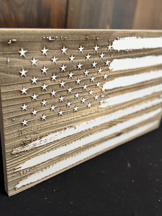 Wooden Engraved American Flag