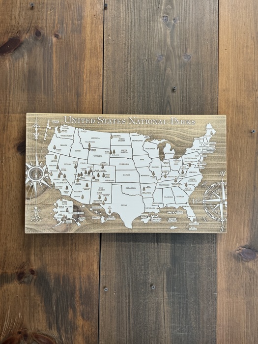 Wooden Engraved United States National Parks Map