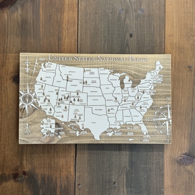Wooden Engraved United States National Parks Map
