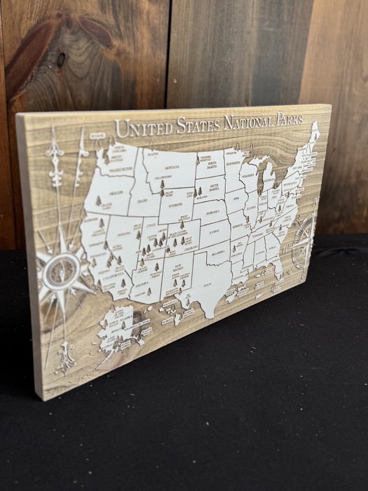 Wooden Engraved United States National Parks Map
