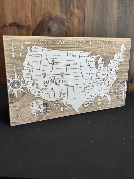 Wooden Engraved United States National Parks Map