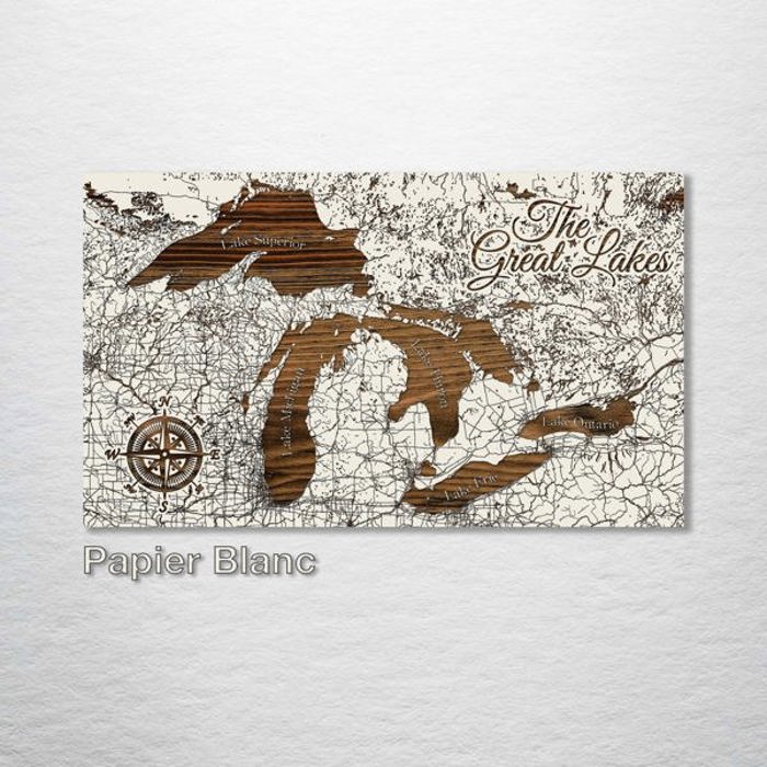 Wooden Engraved Great Lakes Street Map