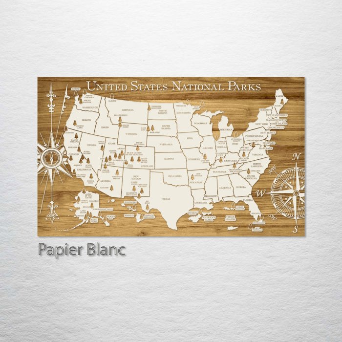 Wooden Engraved United States National Parks Map