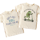  Off To Praise The Lord Frog Scooter Shirt, God's Got Big Plans For Me Shirt, Christian Scripture Kids Faith Tees