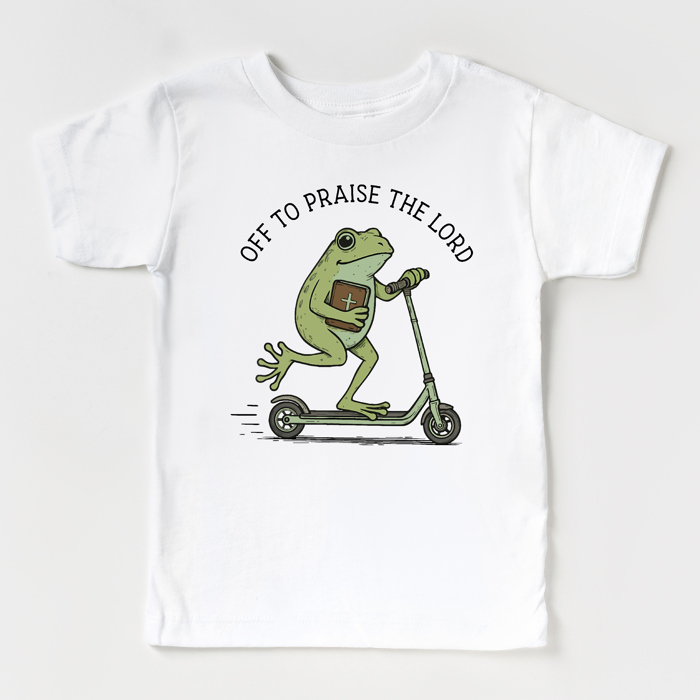 Off To Praise The Lord Frog Scooter Shirt, God's Got Big Plans For Me Shirt, Christian Scripture Kids Faith Tees