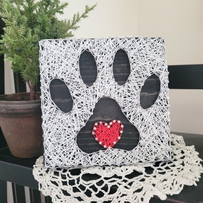 DIY String Art Pawprint with Heart, Dog or Cat owner gift, Pet Home Décor, Fun for ages 12+, Learn a new activity, craft night party.
