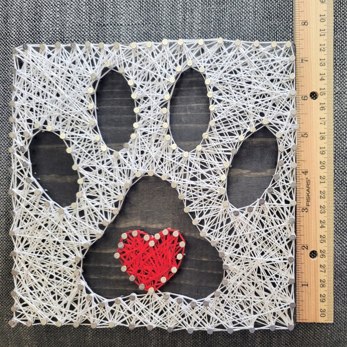 DIY String Art Pawprint with Heart, Dog or Cat owner gift, Pet Home Décor, Fun for ages 12+, Learn a new activity, craft night party.