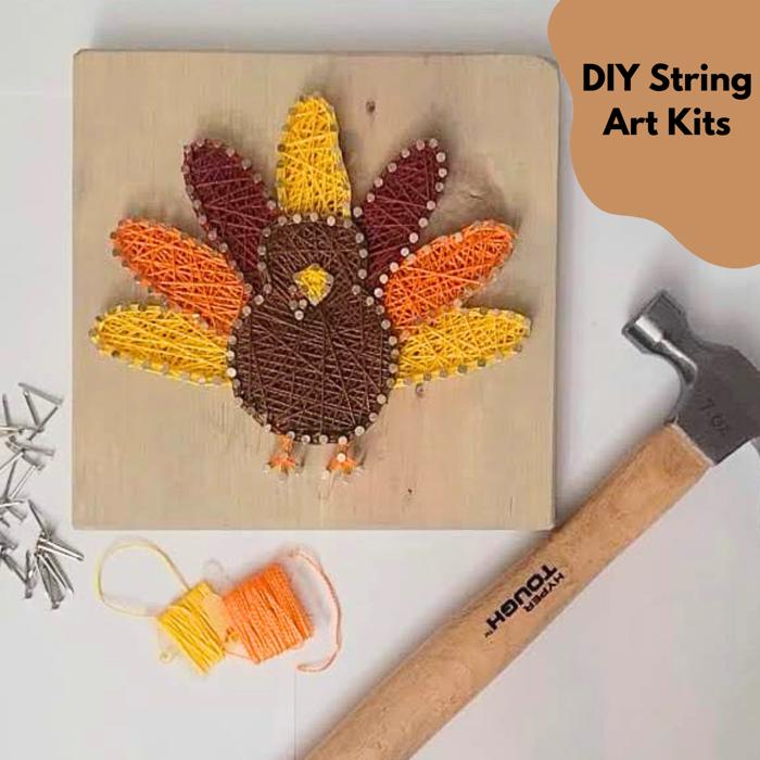DIY String Art Turkey, Farmhouse Décor, Relaxing and Fun Craft, wall hanging, shelf art. Gift Idea! Activity for kids, teens & adults.