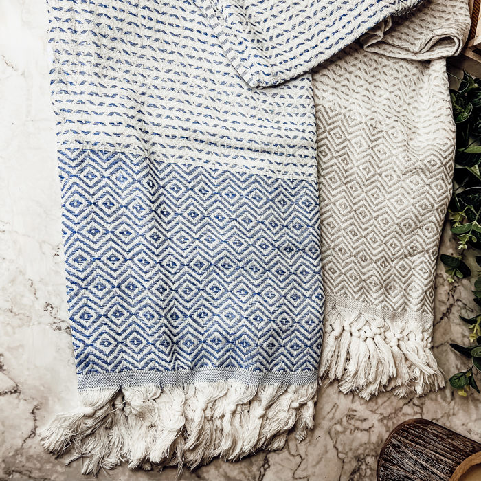 Turkish Cotton Towels Oversized, Large Decorative Throw Towels with Bamboo Tassels