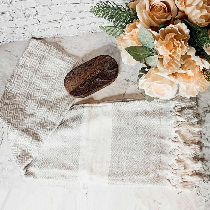 Turkish Cotton Towels Oversized, Large Decorative Throw Towels with Bamboo Tassels