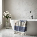 Mediterranean Navy Turkish Cotton Towels Oversized, Large Decorative Throw Towels with Bamboo Tassels