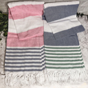 Mediterranean Pink Blue Turkish Cotton Towels Oversized, Large Decorative Throw Towels with Bamboo Tassels