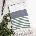 Mediterranean Green Blue Turkish Cotton Towels Oversized, Large Decorative Throw Towels with Bamboo Tassels