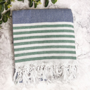 Mediterranean Green Blue Turkish Cotton Towels Oversized, Large Decorative Throw Towels with Bamboo Tassels