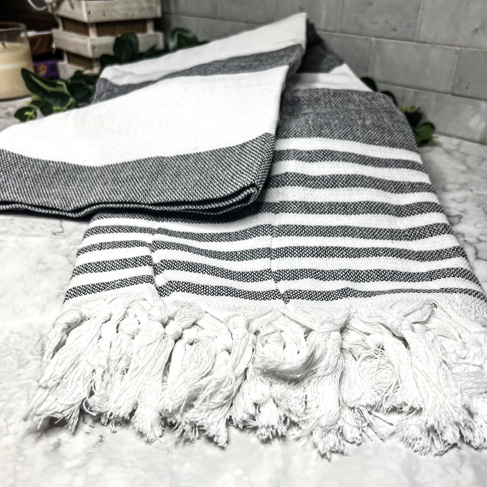 Turkish Cotton Towels Oversized, Large Decorative Throw Towels with Bamboo Tassels