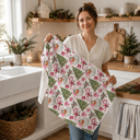 Pink Santa Trees Candy Cane Christmas Themed Kitchen Decor – Peppermint Towel