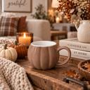 Brown Pumpkin Shaped Coffee Mugs, Ceramic Fall and Halloween Drinkware USA made, Cute Fall Gift Ideas