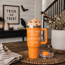 AutumNLeaves Retro Ghost 40oz Halloween Tumbler| Checkered Floral Spooky Season Cup
