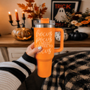 HocusPocus Retro Ghost 40oz Halloween Tumbler| Checkered Floral Spooky Season Cup