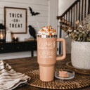 Leaves Falling Retro Ghost 40oz Halloween Tumbler| Checkered Floral Spooky Season Cup