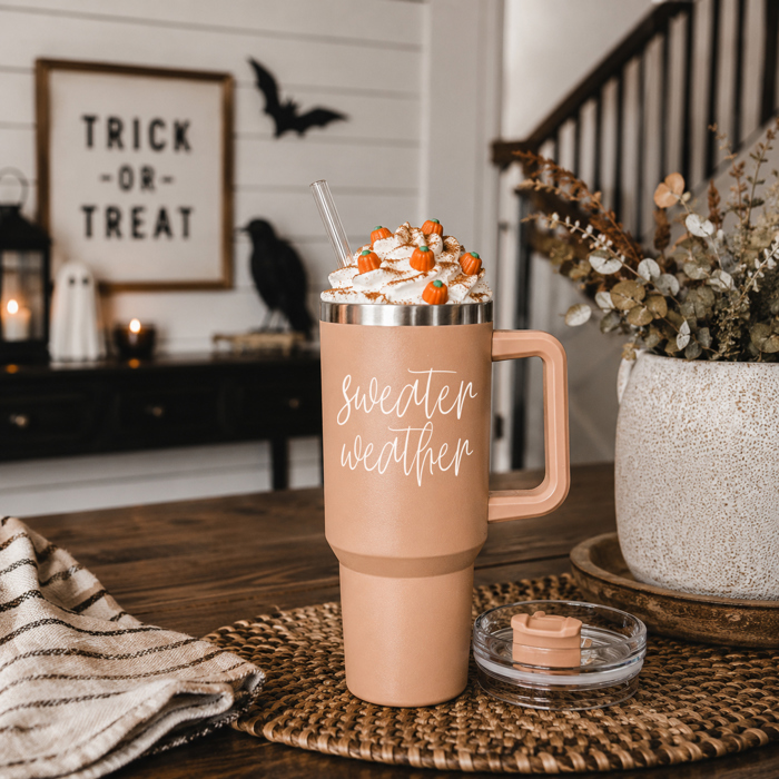 Retro Ghost 40oz Halloween Tumbler| Checkered Floral Spooky Season Cup