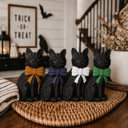  Black Cat Halloween Decor | Cute Cat Figurine With Bow | Spooky Shelf Decor | Halloween Tiered Tray Decor, Unique Halloween Gift for Cat Mom