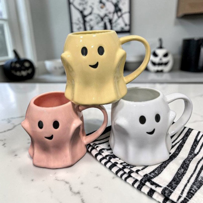 Ghost Shaped Mugs | Cute Halloween Coffee Cup | Spooky Season Kitchen | Fall Pastel Ceramic Ghost Gifts | Modern Halloween Decor Gift Ideas