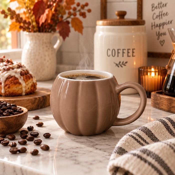 Pumpkin Shaped Coffee Mugs, Ceramic Fall and Halloween Drinkware USA made, Cute Fall Gift Ideas