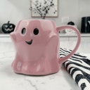 Pink ghost Ghost Shaped Mugs | Cute Halloween Coffee Cup | Spooky Season Kitchen | Fall Pastel Ceramic Ghost Gifts | Modern Halloween Decor Gift Ideas