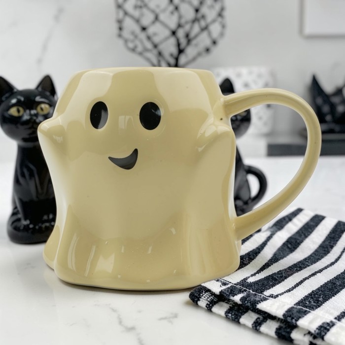 Ghost Shaped Mugs | Cute Halloween Coffee Cup | Spooky Season Kitchen | Fall Pastel Ceramic Ghost Gifts | Modern Halloween Decor Gift Ideas
