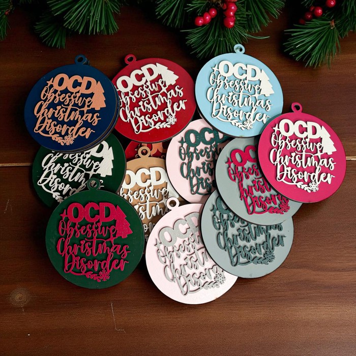 Comfy & Cozy Christmas Home Decor, Handmade Wooden Circle Tree Ornaments or Hanging Holiday Accent, Colorful Cute Christmas Decorations