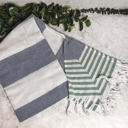 Mediterranean Green Blue Turkish Cotton Towels Oversized, Large Decorative Throw Towels with Bamboo Tassels