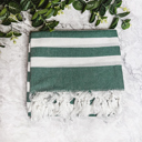 Bold Line Green Turkish Cotton Towels Oversized, Large Decorative Throw Towels with Bamboo Tassels