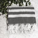 Bold Charcoal Turkish Cotton Towels Oversized, Large Decorative Throw Towels with Bamboo Tassels