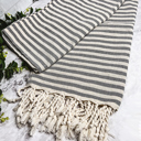 Nautical Charcoal Turkish Cotton Towels Oversized, Large Decorative Throw Towels with Bamboo Tassels