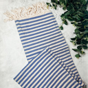 Nautical Blue Turkish Cotton Towels Oversized, Large Decorative Throw Towels with Bamboo Tassels