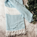 Chevron Blue Turkish Cotton Towels Oversized, Large Decorative Throw Towels with Bamboo Tassels