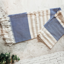 Mediterranean Navy Turkish Cotton Towels Oversized, Large Decorative Throw Towels with Bamboo Tassels