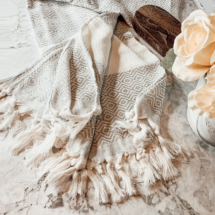Turkish Cotton Towels Oversized, Large Decorative Throw Towels with Bamboo Tassels