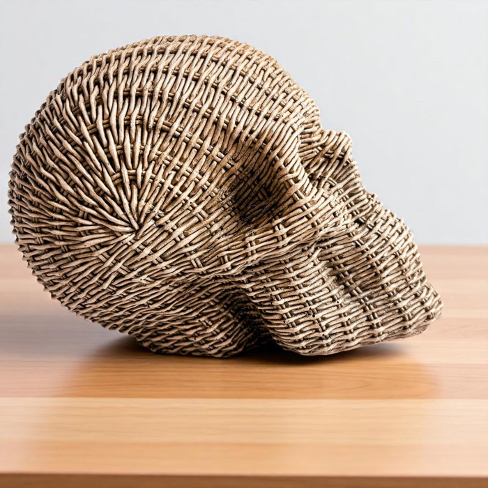 Halloween Home Decorations | Handmade Resin Skull Head Figurines | Rattan Fall Decor Style | Skeleton Face Home Accents | Gothic Farmhouse Home Decor & Gifts