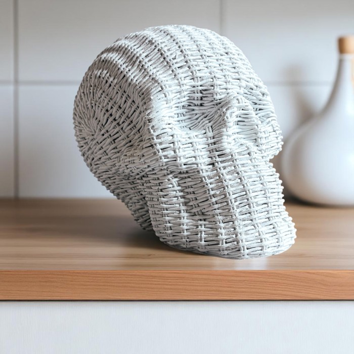 Halloween Home Decorations | Handmade Resin Skull Head Figurines | Rattan Fall Decor Style | Skeleton Face Home Accents | Gothic Farmhouse Home Decor & Gifts