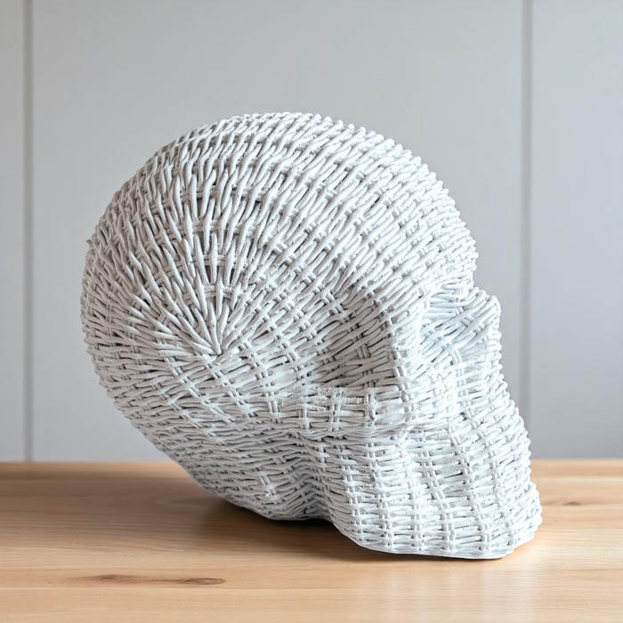 Halloween Home Decorations | Handmade Resin Skull Head Figurines | Rattan Fall Decor Style | Skeleton Face Home Accents | Gothic Farmhouse Home Decor & Gifts