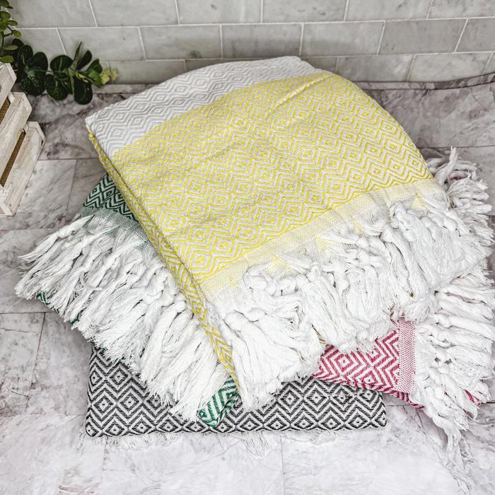 Turkish Cotton Towels Oversized, Large Decorative Throw Towels with Bamboo Tassels