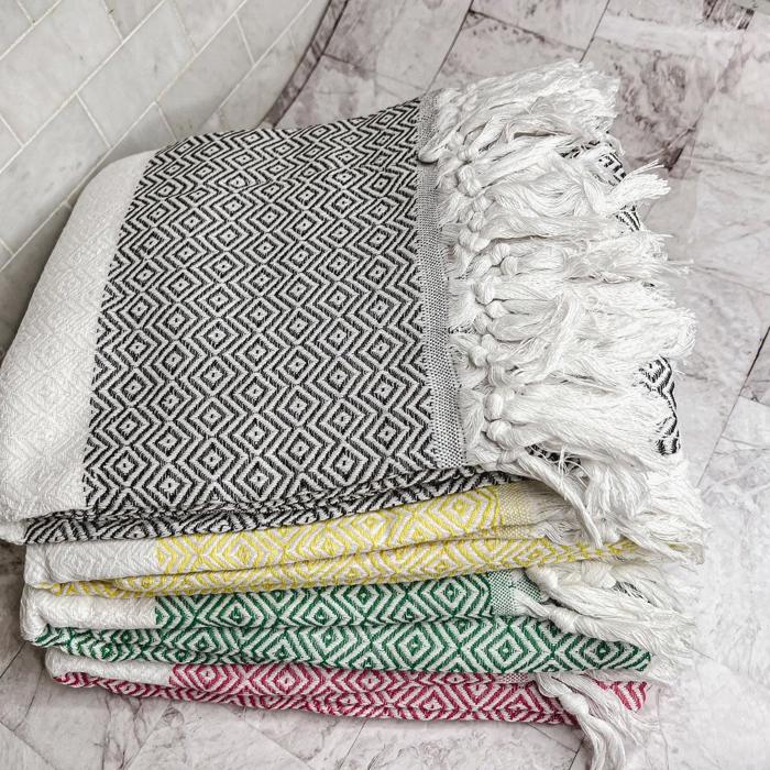 Turkish Cotton Towels Oversized, Large Decorative Throw Towels with Bamboo Tassels