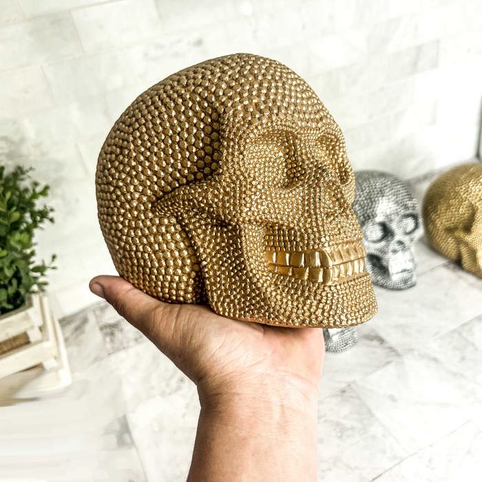 Halloween Home Decorations | Handmade Resin Skull Head Figurines | Rattan Fall Decor Style | Skeleton Face Home Accents | Gothic Farmhouse Home Decor & Gifts
