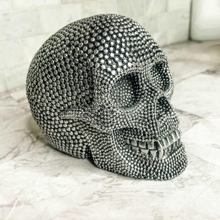 Halloween Home Decorations | Handmade Resin Skull Head Figurines | Rattan Fall Decor Style | Skeleton Face Home Accents | Gothic Farmhouse Home Decor & Gifts