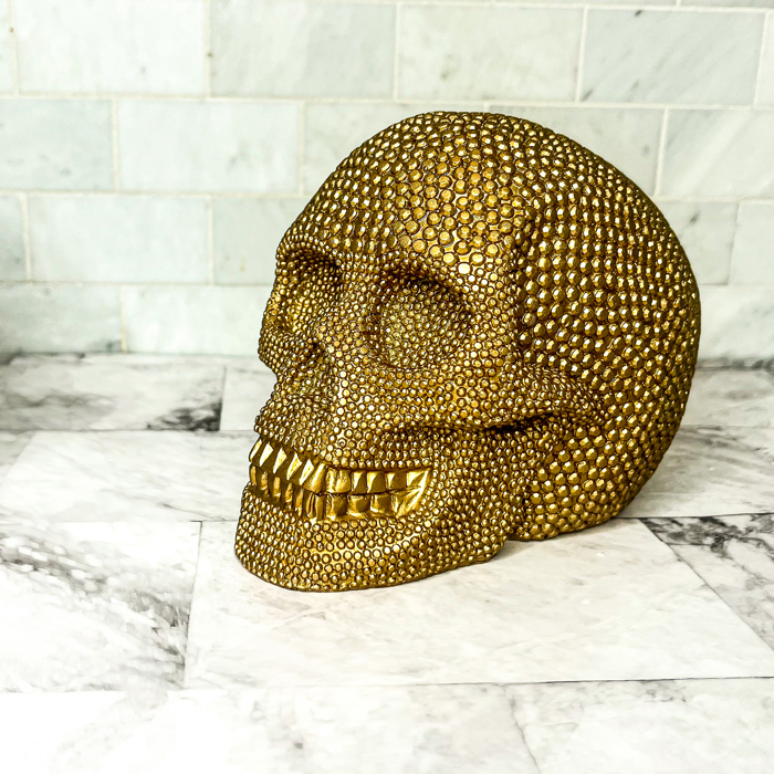Halloween Home Decorations | Handmade Resin Skull Head Figurines | Rattan Fall Decor Style | Skeleton Face Home Accents | Gothic Farmhouse Home Decor & Gifts