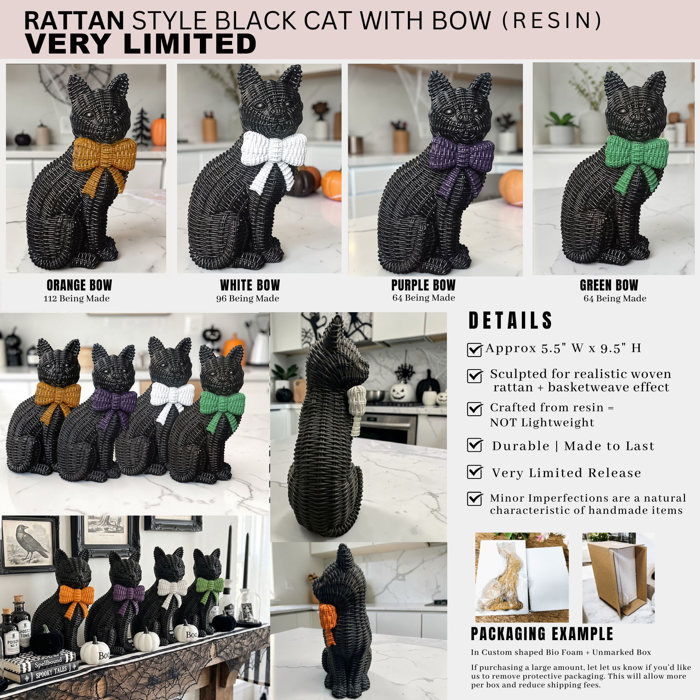 Black Cat Halloween Decor | Cute Cat Figurine With Bow | Spooky Shelf Decor | Halloween Tiered Tray Decor, Unique Halloween Gift for Cat Mom