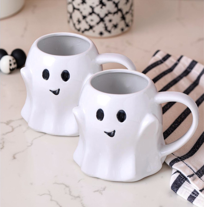 Ghost Shaped Mugs | Cute Halloween Coffee Cup | Spooky Season Kitchen | Fall Pastel Ceramic Ghost Gifts | Modern Halloween Decor Gift Ideas