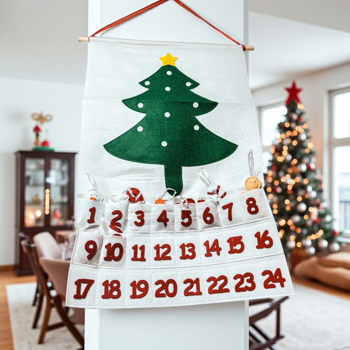 Christmas 2025 Advent Calendar, Handmade Hanging Christmas Countdown with Plush Fabric Ornament Options, Reusable Holiday Felt Advent 